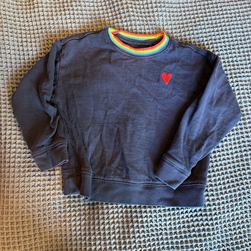 Primary Navy Valentine’s Crewneck with Rainbow Collar and Red Heart